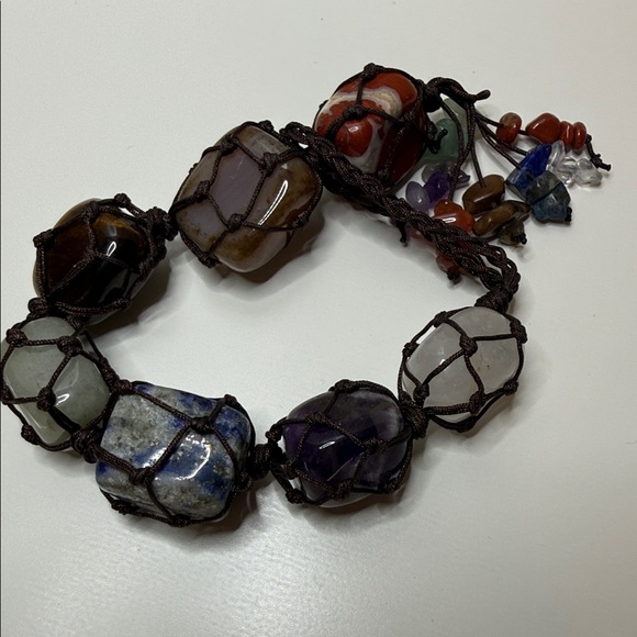 Bohemian Multicolor netted Gemstone Beaded Bracelet big rocks suncatcher - Picture 3 of 12